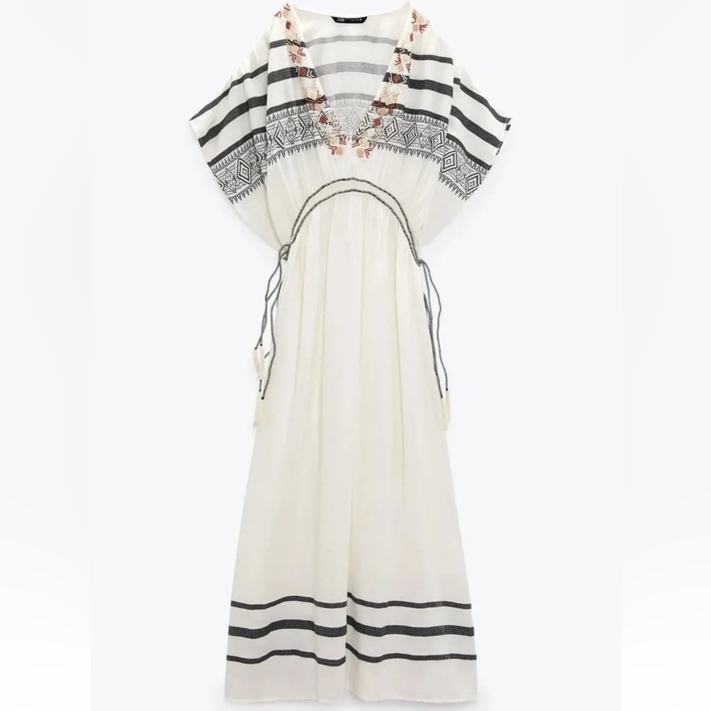 New! Zara XS/S beaded ecru kaftan dress.